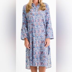 Pomegranate Floral‎ Print Long Sleeve Button Front Midi Dress Size Small